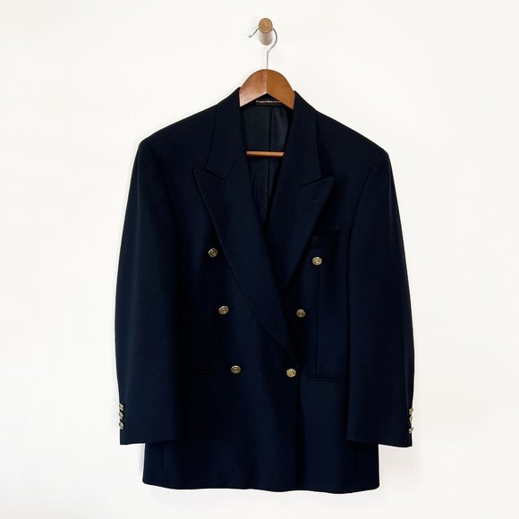 Vintage Other - Vintage Moore's Navy Blue Wool Blend Double Breasted Gold Button Suit Jacket